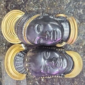 Vintage 60' Atlantic Mold Ceramic Pair of African Princesses & Queen Wall Art